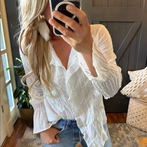 New Swiss Dot Cotton Lace Long Sleeve Button Front Romantic Blouse Top Boho